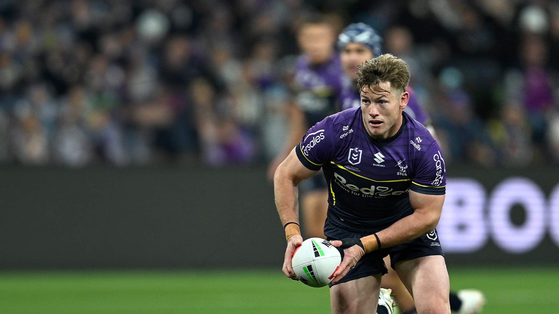Melbourne Storm rugby league player in action.