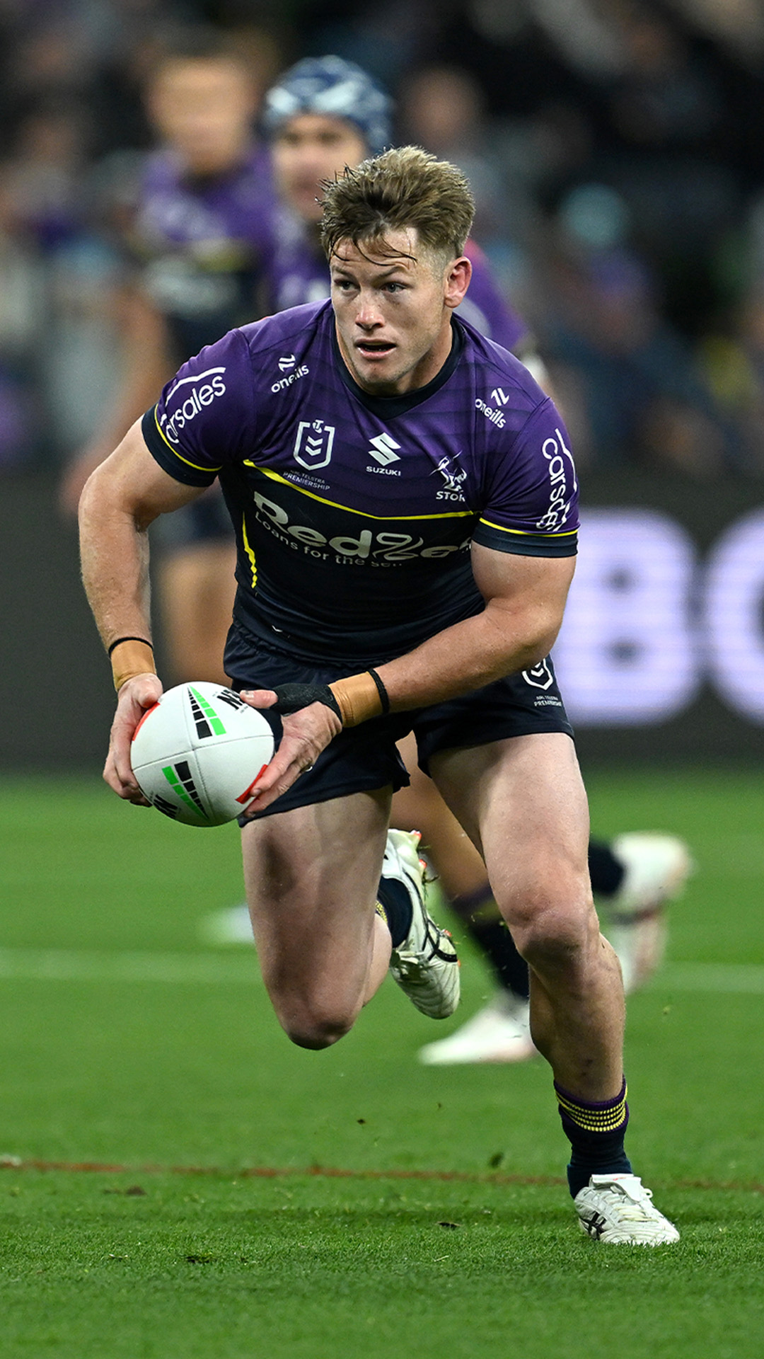 Melbourne Storm rugby league player in action.
